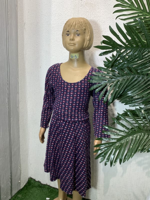 Girls' Purple Geometric Print Long Sleeve Dress (4-5)