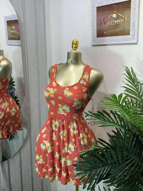 Coral Floral Smocked Mini Dress - Summer Sundress