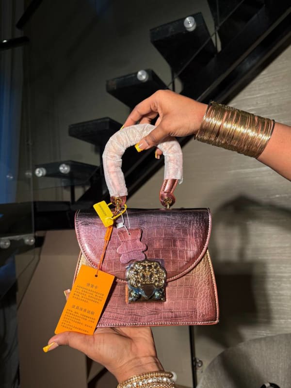 Chic Iridescent Croc-Embossed Top Handle Bag