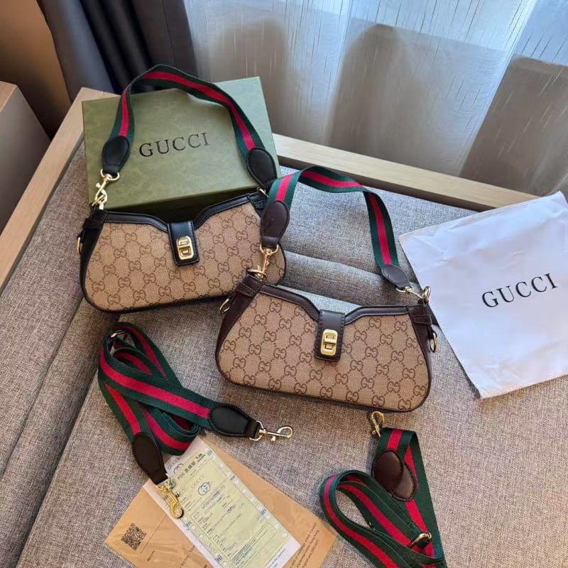 Gucci GG Monogram Canvas Shoulder Bag with Web Strap