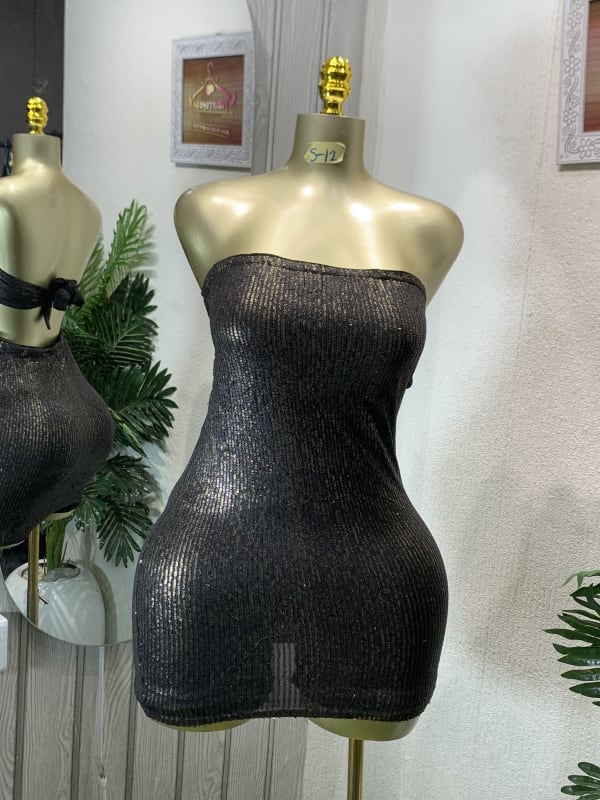 Sparkle Black Strapless Bodycon Mini Dress