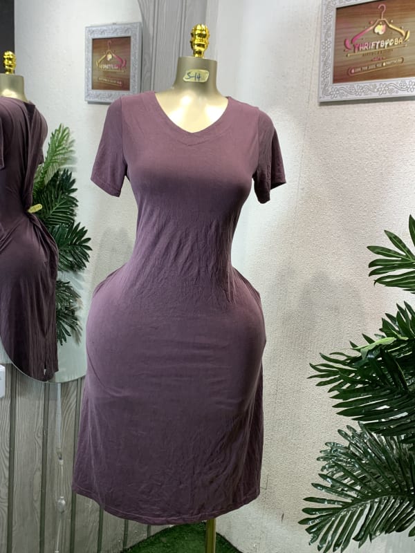 Women's Plum V-Neck Short Sleeve Casual T-Shirt Dress