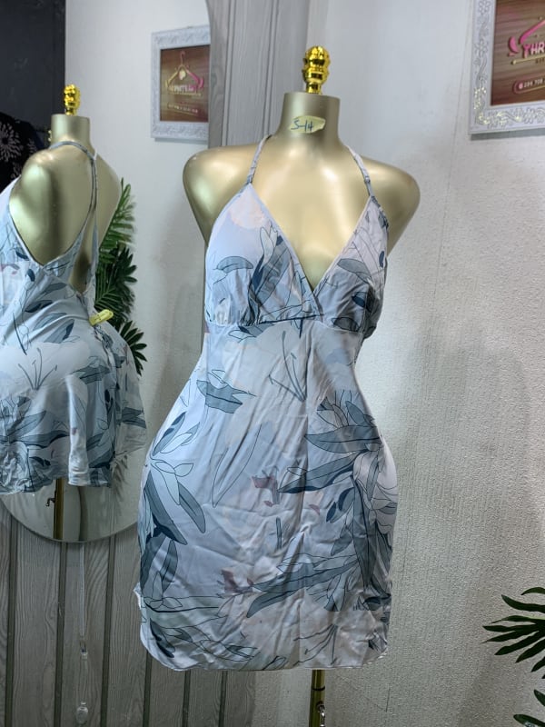 Women's Floral Halter Neck Mini Dress - Summer Flowy