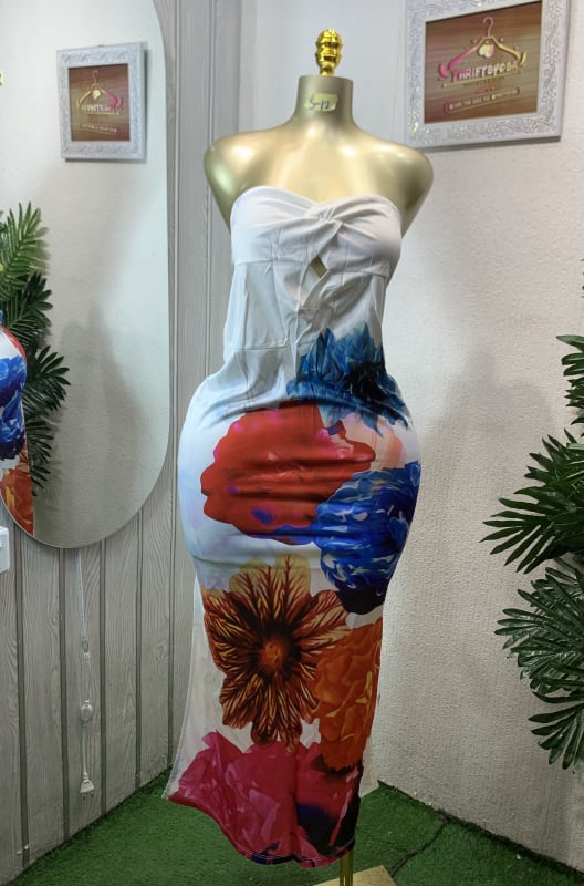 Vibrant Floral Strapless Bodycon Maxi Dress