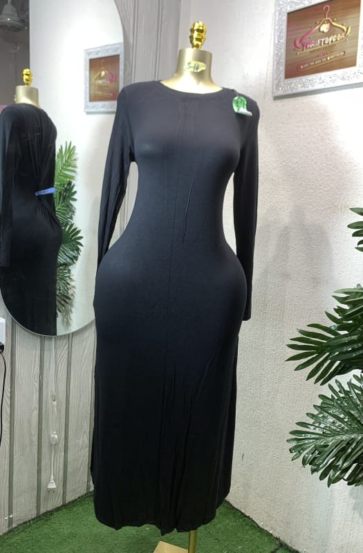 Women's Black Long Sleeve Bodycon Midi Dress