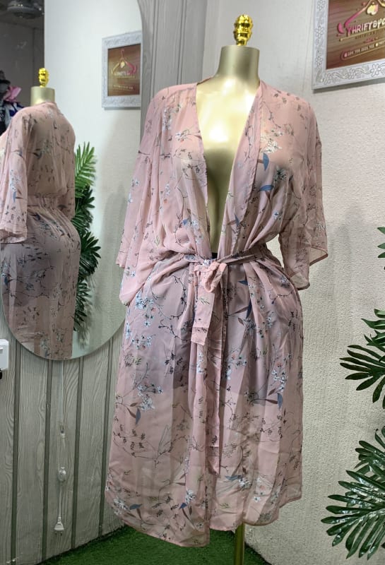 Pink Floral Bird Print Kimono Cardigan Beach Cover-Up