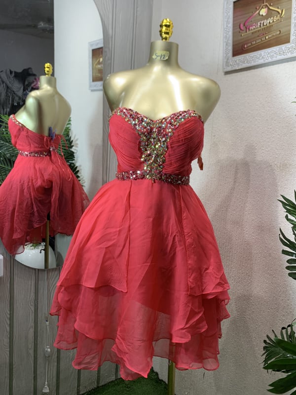 Sparkling Coral Strapless Embellished Mini Dress