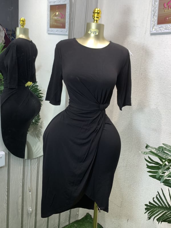 Black Twisted Waist Bodycon Midi Dress