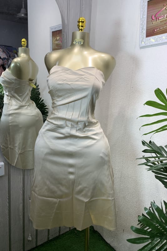 Elegant Champagne Strapless Satin Mini Dress - Party Ready