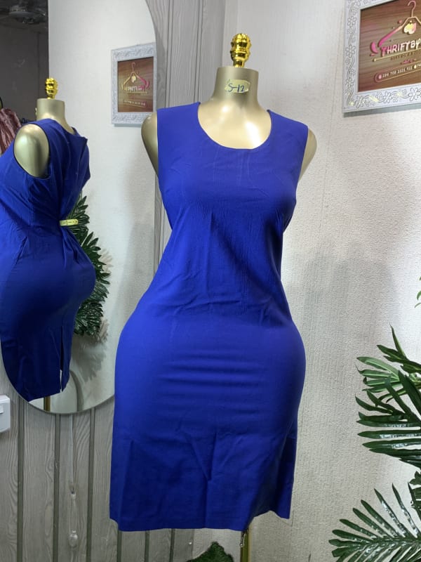 Royal Blue Sleeveless Knee-Length Fitted Dress