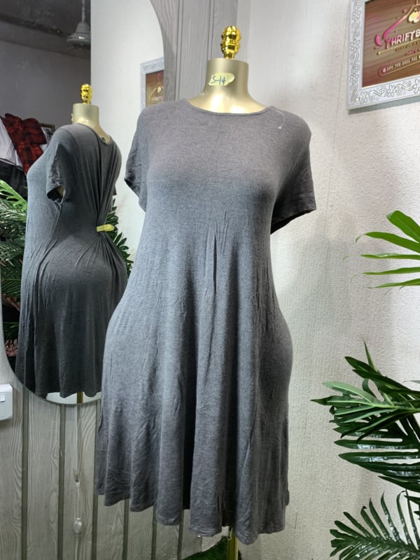 Women's Casual Grey Knit Short Sleeve Tunic Dress