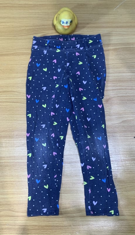 Girls' Dark Blue Heart & Dot Print Jeggings