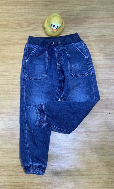 Boys Blue Denim Jogger Jeans - Elastic Waist & Cuffs 4-5Y