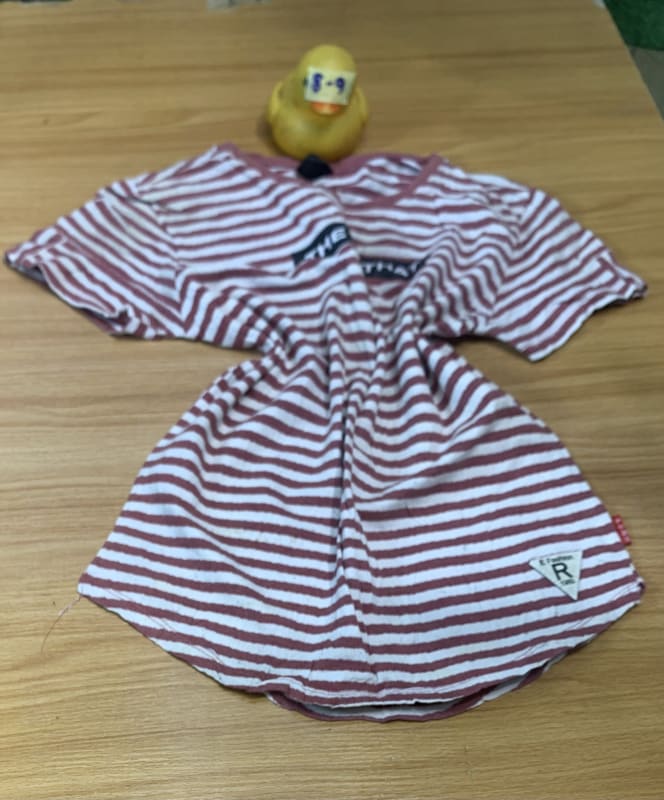 Baby Rust & White Striped Short Sleeve Romper