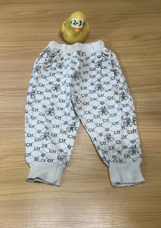 Comfy Baby Cartoon CH Print Cotton Pants - Elastic Waist