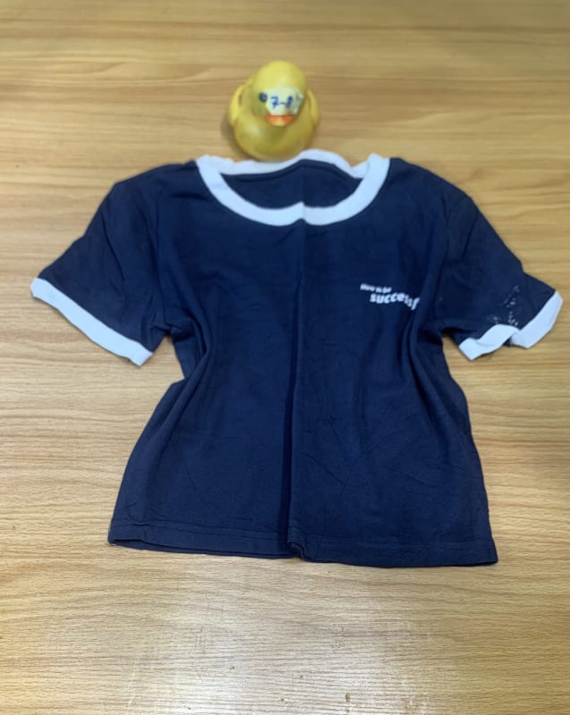 Navy Ringer T-Shirt with White Trim & "Succesf" Print