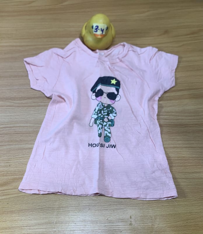 Pink Kids Cartoon Soldier Graphic T-Shirt