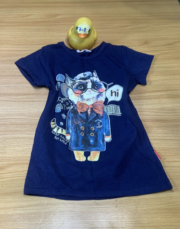 Kids' Navy Cat Graphic T-Shirt Dress - 'Hi' Kitty