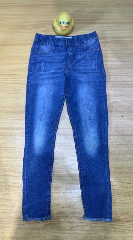 Girls' Distressed Blue Denim Jeggings with Elastic Waist