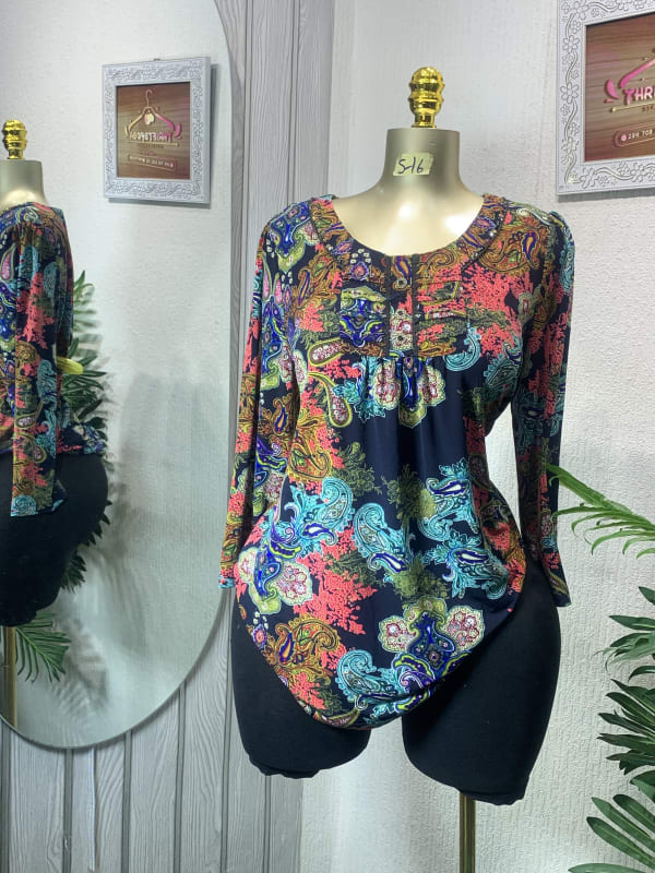 Women's Vibrant Paisley Print Long Sleeve Top