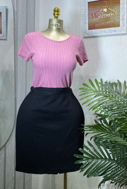 Pink Ribbed Knit Short Sleeve Top - Slim Fit Crew Neck