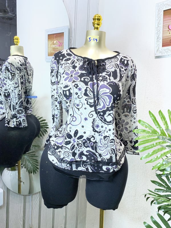 Women's Floral Paisley Tie-Neck Long Sleeve Blouse