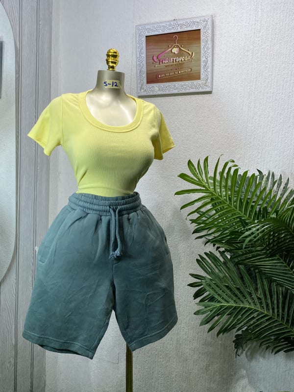 Women's Ribbed Crop Top & Fleece Shorts Lounge Set