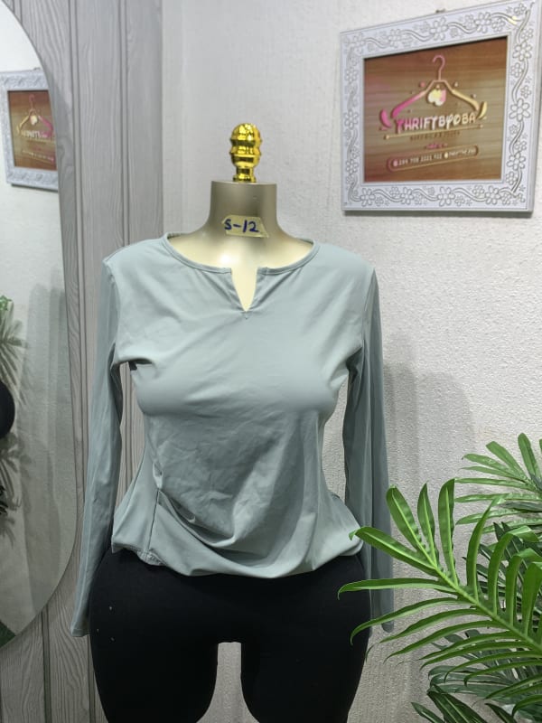 Women's Sage Green V-Neck Long Sleeve Blouse