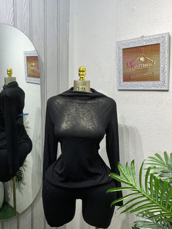 Sheer Black Long Sleeve Top & High Waist Shorts Set