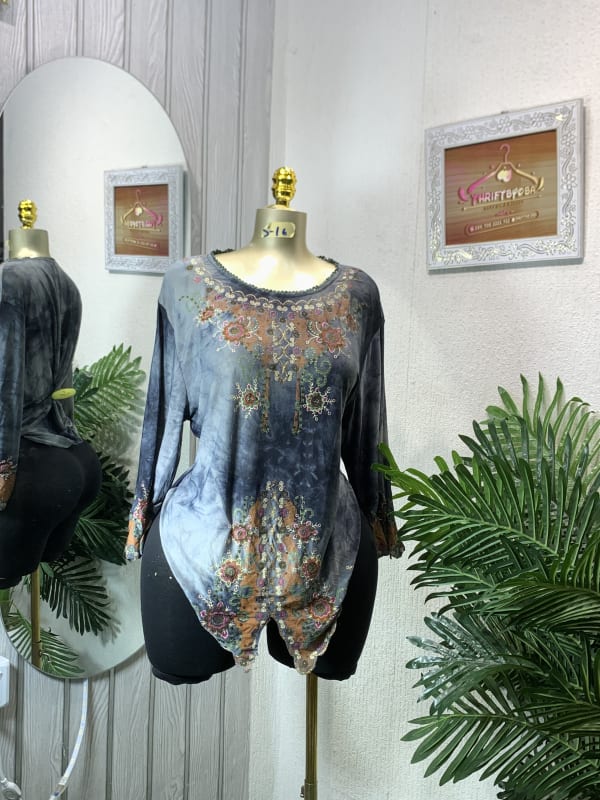 Tie-Dye Floral Print Long Sleeve Top