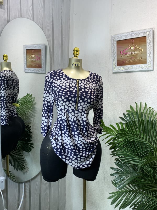 Printed Zipper-Front Top