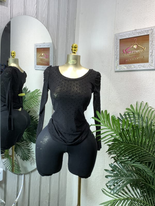 Black Polka Dot Long Sleeve Top