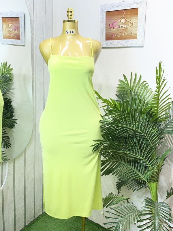 Slinky Slip Dress - Lime Green