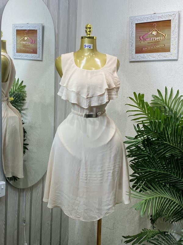 Ruffled A-Line Dress with Belt