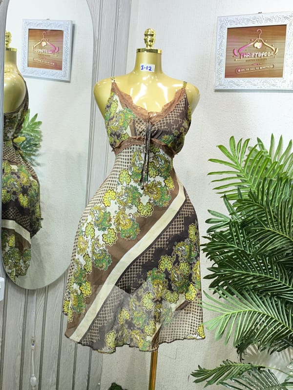 Vintage Floral Print Slip Dress