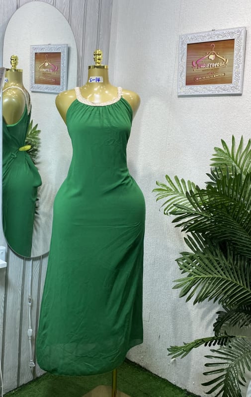 Green Maxi Slip Dress with Lace Trim
