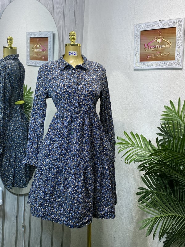 Floral Print Collared Tiered Mini Dress