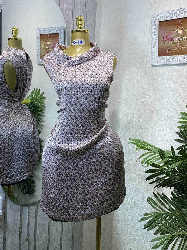 Sleeveless Cowl Neck Mini Dress with Pattern