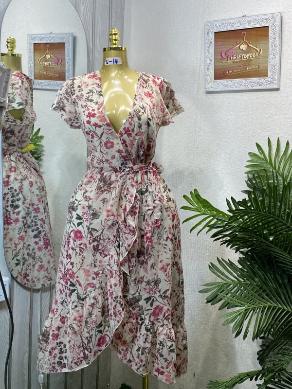 Floral Wrap Midi Dress with Ruffle Hem