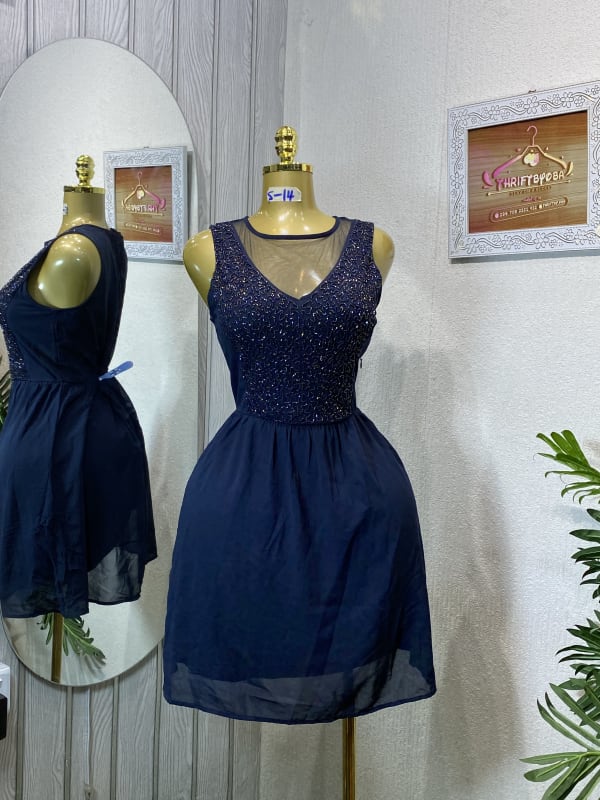 Sparkly Navy Blue V-Neck Dress