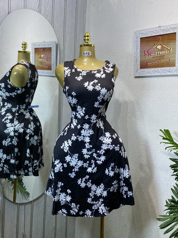 Black Floral Sleeveless Fit & Flare Dress