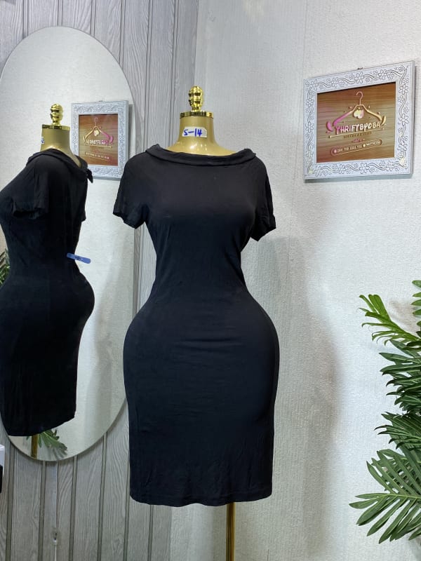 Chic Black Cap Sleeve Cowl Neck Mini Dress