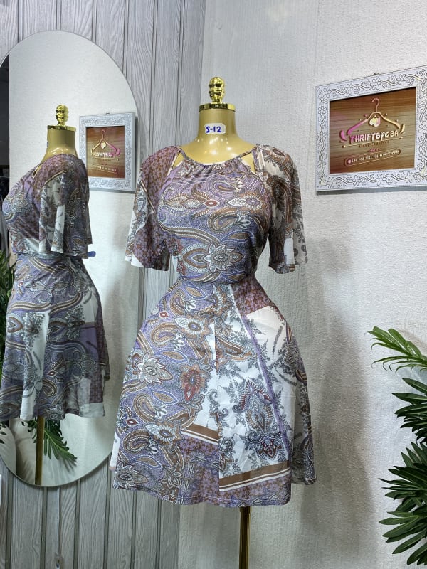 Paisley Print Cut-Out Neck Mini Dress