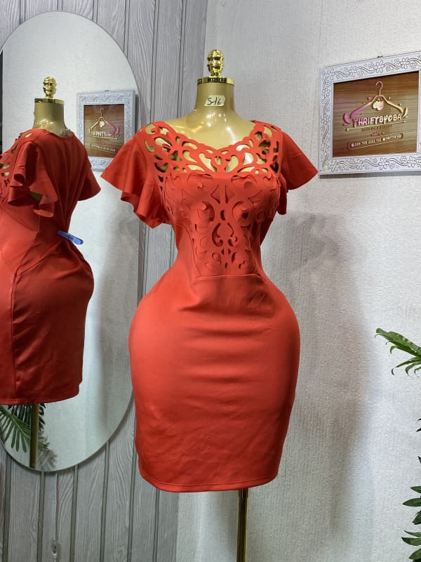 Women's Orange Cut-Out Short Sleeve Dress