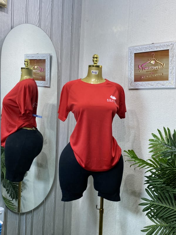 Women's Red Athletic T-Shirt and Black Shorts Set