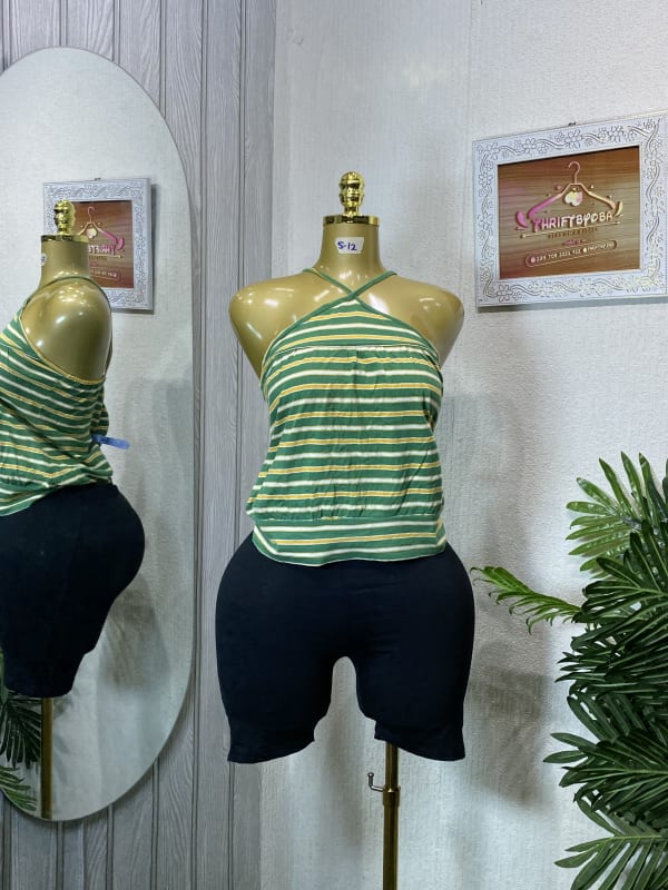 Striped Halter Top & Black Shorts Set