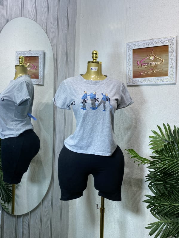 Grey Graphic Print T-Shirt & Black Biker Shorts Set