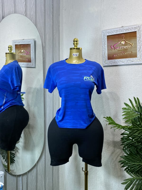 Royal Blue Athletic T-Shirt & Black Bike Shorts Set