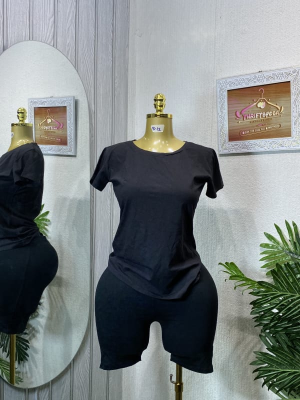 Women's Black Cotton T-Shirt & Bike Shorts Set