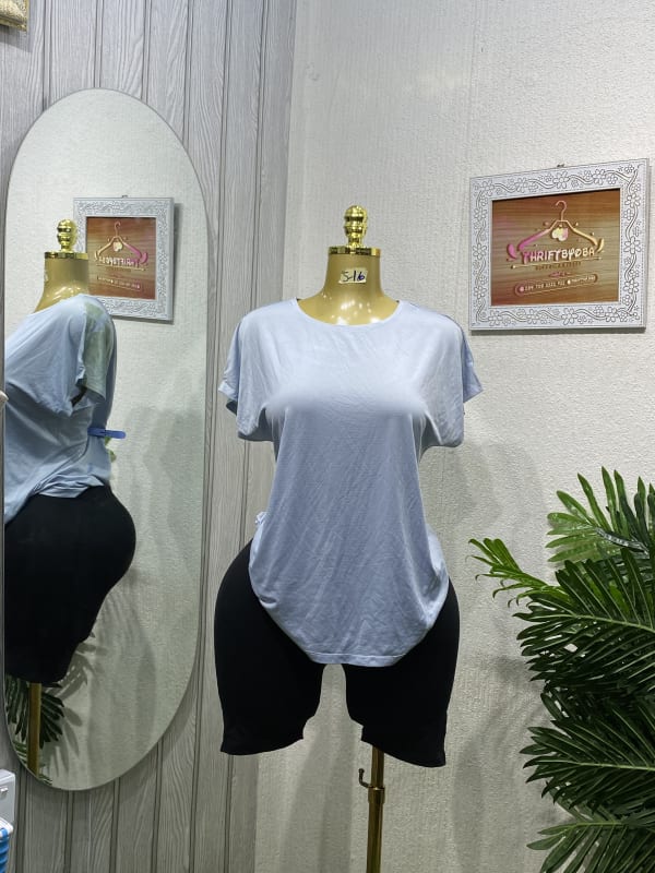 Light Blue Short Sleeve Top & Black Bike Shorts Set